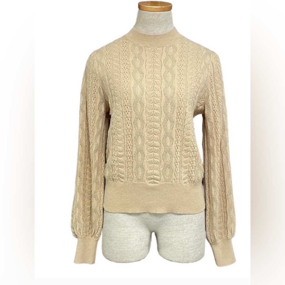 Demylee J. Crew 100% Wool Sweater Crew Neck Pullover Knit Tan Size Medium M